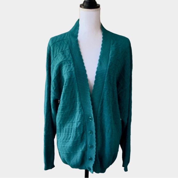 VINTAGE 80’S COLTER BAY INTERNATIONAL GREEN CARDIGAN SWEATER - Picture 4 of 15